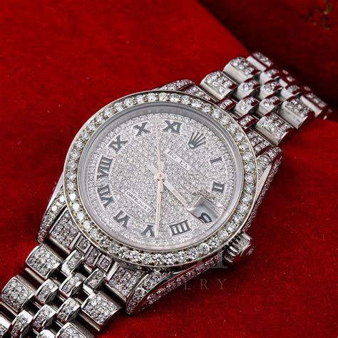 silver rolex with diamonds|rolex with diamond face.